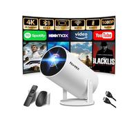 4K Projektor Full HD 1080P【2026 Modell】 Mini mit WiFi 6 und Bluetooth 5.2, Android Tragbarer Projector 270° Dreh mit Auto Keystone für PC/HDMI/USB，mit Maus und Fernbedienung, Weiß