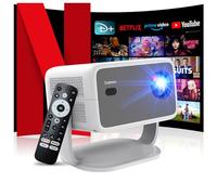 4K Proyector [Dolby Audio/Enfoque Auto/Base Giratoria 360°] Projector con WiFi y Bluetooth 1080P Nativo Proyector Portátil, One-Click Use Youtube/PrimeVideo/D+ Smart Home Outdoor, Gris