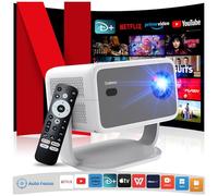 4K Proyector [Netflix Oficial/Enfoque Auto/Base Giratoria 360°] Proyector con Wifi y Bluetooth 1080P Nativo Proyector Portátil, One-Click Use Netflix/YouTube/PrimeVideo/D+ Smart Home Outdoor Proyector