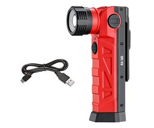 4K5 Torch RA 500 LED Lámpara de trabajo con 500 lúmenes, 4 niveles de luz, cabezal de luz giratorio de 90°, montaje magnético, protección contra agua de chorro IP 65, función de carga USB-C