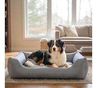 4L Textil Mario Cama Perro Ortopédica Polipiel Memory Foam Viscoelástica Impermeable Resistente Fácil de Limpiar Perros Grandes Premium 120x90 Gris