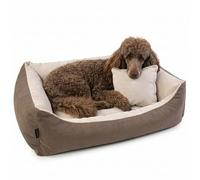 4L Textil TEO Cama para Perros Medianos Lavable y Desenfundable - Cesta para Perros Medianos con Cojín Cómodo, Tejido Resistente - 80x60 cm, Marrón/Beige