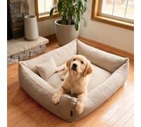 4L Textil TEO Cama para Perros Medianos Lavable y Desenfundable - Cojín para Perros Medianos en Tejido Resistente, Sofá para Perros - 80x60 cm, Beige