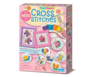 4M KidzMaker - Kit creativo para niños con 2 marcos, 6 colgantes y 1 llavero, aprende bordado de punto de cruz, manualidades y STEM, a partir de 5 años