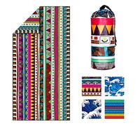 4Monster Toalla de playa con bolsa de transporte, toalla de playa a prueba de arena, toalla de playa de secado rápido de gran tamaño para adultos, senderismo, yoga, vacaciones (indio, S: (80x160 cm)