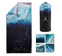 4Monster Toalla de playa de microfibra con bolsa de transporte, toalla de viaje a prueba de arena, toalla ligera de secado rápido, para senderismo, yoga, vacaciones de baño (Ocean-B, L: (90x200 cm)