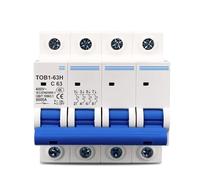 4P AC MCB TOB1-63 C tipo 230/400V ~ 50HZ/60HZ Mini disyuntor 3A 6A 10A 16A 20A 25A 32A 40A 50A 63A 1 Uds(4P 10A)