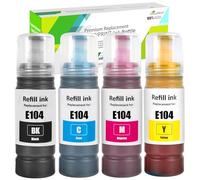 4Paquete Regenerado E104 Botellas de Tinta 4500 Página Negro 7500 Página CMY Para ET-2710 ET-2711 ET-2712 ET-2714 ET-2715 ET-2720 ET-2721 ET-2726 ET-4700 ET-2810 ET-2815 ET-2820 ET-2821 ET-2825