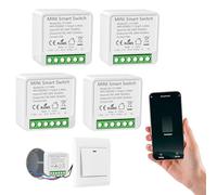 4PC Interruptor de Luz Inteligente WIFI, Alexa Interruptor Inteligente Módulo, Mini Smart Switch WIFI Compatible con Alexa,Tuya y Smart Life, Requiere Conductor Neutro