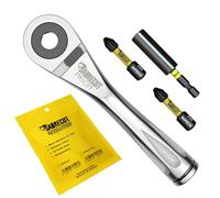 4pc SabreCut MRSC01K1 Mini Micro Ratchet 1/4 Hex Acero Inoxidable Profesional 72 Dientes Llave de Trinquete de Mano con Destornillador PH2 PZ2 de 32 mm y un Soporte Magnético de Puntas de Impacto
