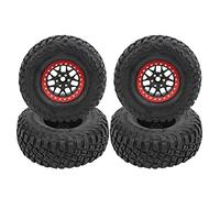 4PCS 1/10 RC Car Hub Tire Set for Traxxas Trx4, HSP, Axial SCX10 D90, Rubber Wheel with Aluminum Alloy Hub, Non Slip Pattern Design for Off Road RC Vehicles (Roja)
