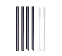 4Pcs 12mm Reusable Metal Straws With 2 Brush Stainless Steel Set Bar Drinking Bent Straw 64(Black C)