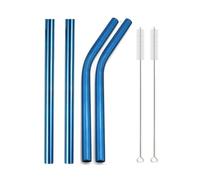 4Pcs 12mm Reusable Metal Straws With 2 Brush Stainless Steel Set Bar Drinking Bent Straw 64(Blue B)