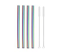 4Pcs 12mm Reusable Metal Straws With 2 Brush Stainless Steel Set Bar Drinking Bent Straw 64(Rainbow A)