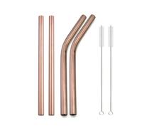 4Pcs 12mm Reusable Metal Straws With 2 Brush Stainless Steel Set Bar Drinking Bent Straw 64(Rosegold B)