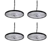 4PCS 200W Campana LED Lampara Industrial UFO Blanco Frío 6500K Interior, Blivrig 20000LM Alto Techo Luz con Cadena Metálica, Focos LED Impermeable IP65, para Naves, Muelle, Fábricas, Almacén