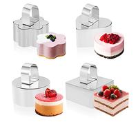 4Pcs Anillo para Cocinar Pastel, Anillo Tartas Moldes Galletas Mousse Juego de Moldes para Postres con empujador, Anillo de Mousse de Pastel, Redonda Cuadrada Flor Corazón para cocinar bollos, mousse