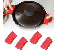 4pcs Asas para ollas, Asas de Silicona para ollas, Soporte para cacerolas, Mango de Asistencia con Aislamiento Térmico y Aislamiento Térmico