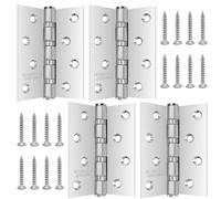 4pcs Bisagras Acero Inoxidable, 7.5×10cm Bisagra de Puerta de Acero Inoxidable con 32 Pcs de Tornillos, Bisagras Puertas Madera a Tope Plegables con 8 Agujeros para Ventanas, Puertas,Cajas,Armarios