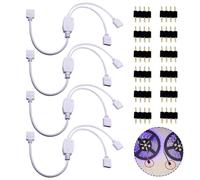 4PCS Cable Divisor Tira LED RGB, Conectores de Tira de luz LED de 4 Pines 1 a 2 Cable Conector Esquina Cinta 4 Pines Y Splitter Banda Connecteur Distribución para 5050 3528 2835 30cm Blanco