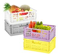 4Pcs Caja Plastico Plegable Apilable 30 x 20 x 12 cm Cajas de Almacenamiento para dormitorio, oficina, baño, artículos de tocador, cosméticos