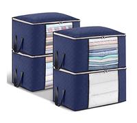 4pcs Cajas Almacenaje 60x43x35cm, Bolsas Almacenaje Ropa de Gran Capacidad con Asa Reforzada y Tela Respirable para Edredones, Mantas, Organizador Armario Plegable Azul Marino