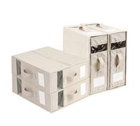 4Pcs Cajas Organizador Sabanas Armario con Ventana y Etiqueta, Caja Organizadoras de Lino Plegable, Bolsas Almacenaje Ropa de Cama, Bolsa Almacenamiento Debajo de la Cama para Frazada, Colchas, Mantas