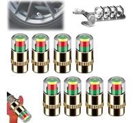 4PCS Car Tire Pressure Monitor Valve Stem Caps, 2.4 Bar 36psi Tire Pressure Monitoring Caps - Easy to Read 3 Color Eye Alert, Fit for Cars, SUVs, Trucks, Motorcycles, Bicycles (Gold-8PCS)