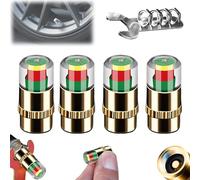 4PCS Car Tire Pressure Monitor Valve Stem Caps, 2.4 Bar 36psi Tire Pressure Monitoring Caps - Easy to Read 3 Color Eye Alert, Fit for Cars, SUVs, Trucks, Motorcycles, Bicycles (Gold-4PCS)