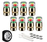 4pcs Car Tire Pressure Monitor Valve Stem Caps, 2.4bar 36 PSI Tire Pressure Monitoring Caps, 3 Color Eye Alert & Easy to Visual Read (Gold,2set)