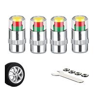 4pcs Car Tire Pressure Monitor Valve Stem Caps, 2.4bar 36 PSI Tire Pressure Monitoring Caps, 3 Color Eye Alert & Easy to Visual Read (Silver,1set)