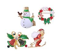 4Pcs Christmas Brooch Pins Delicate Alloy Corsages Featuring Bells Snowman Wreath Clothing Scarves Festive Accessories for Holiday Parties