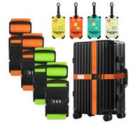 4PCS Cinta para Maletas de Viaje, 2 Candados y 2 Sin Candado con 4 Etiquetas y 2 Identificador de Maletas, 200 x 5 cm para Maletas de 10-34 Pulgadas, Cinturones de Nailon de Primera Calidad