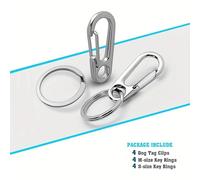 4pcs Clips de perro Collar de perro Clip rápido con anillos, soporte de identificación de mascotas para perros con 8pcs anillos Accesorios para collar de mascotas