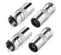 4Pcs Conector de Antena de TV (Conector F Macho a Conector Hembra de TV) - Adaptador coaxial para Cables de Antena y satélite - 9,5 mm, Conector Hembra TV PAL a Conector Macho de Tornillo Tipo