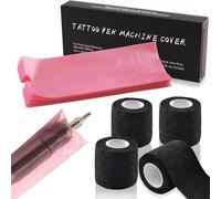 4pcs Cubierta de agarre de tatuaje y 200pcs Bolsas para Máquinas Tatuaje, 204pcs Set Accesorios de Tatuaje Artista de Tatuajes (Rosa)