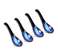 4PCS Cucharas Japonesas Azules de Sopa de Cerámica, Cucharas Asiáticas para Ramen, Pho y Miso, Cucharas Chinas Resistentes al Calor, Cucharas Ramen de Cerámica para Sopas, Guisos y Postres