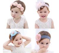 4PCS Diademas De Bebé Niña, Diademas Florales para Niñas Bebés, Diademas Elásticas para Bebés y Niñas, Diadema de Turbante para Bebé, Diademas de Bebe Niña Recién Nacida, para Niña