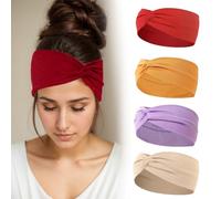 4PCS Diademas Anchas para Mujer, Mujer Elástico Anchas Diademas Suaves Turbante Anchas, Twisted Knot Diademas, Yoga Deportes Cinta Pelo, Headband Antideslizantes para Entrenamiento