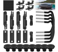 4Pcs Fijación para Cofre de Techo con 8 Tuercas de Bloqueo & 2 Vendas, Soporte Universal en U para Caja de Techo, Kit Accesorios Montaje Cajas Techo,Arbazaderas Instalación para Baca Furgonetas Coches