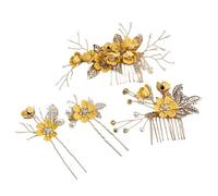4pcs Flower Hair Combs Headdress Prom Bridal Wedding Pink Accessories Gold Leaves Jewelry(4PCS color2)