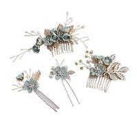 4pcs Flower Hair Combs Headdress Prom Bridal Wedding Pink Accessories Gold Leaves Jewelry(4pcs D)