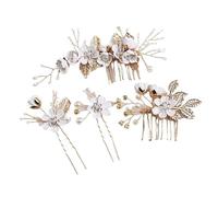 4pcs Flower Hair Combs Headdress Prom Bridal Wedding Pink Accessories Gold Leaves Jewelry(4pcs E)