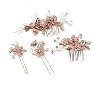 4pcs Flower Hair Combs Headdress Prom Bridal Wedding Pink Accessories Gold Leaves Jewelry(4pcs G)