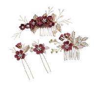 4pcs Flower Hair Combs Headdress Prom Bridal Wedding Pink Accessories Gold Leaves Jewelry(Color1)