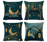 4pcs Fundas de Almohada 45 x 45 cm, Fundas de Almohada Decorativas Ramadán, Funda de Almohada Musulmana, cojín de sofá para Fiesta de Ramadán Kareem, sofá, Cama, decoración del hogar (A)