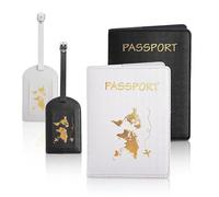 4pcs fundas para pasaporte y etiquetas de equipaje, funda protectora para pasaporte para tarjetas de crédito,documentos de identidad y de viaje, etiqueta Paare Hochzeitsreise Geschenk, negro y