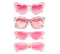 4PCS Gafas de Sol Mujer Rosa, en Forma de Corazon Vintage Rectangulares Cuadradas Retro Ojo de Gato, Sunglasses Women Men, Gafas de Sol Fiesta de Raves Despedida de Soltera Festival para Mujer Hombre