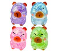 4pcs Glitter Capybara Squeeze Toys | Sparkly Cute Mini Rainbow Capybaras, Sensory Squeeze Fidget, Slow-Rising, For Kids Teens Adults Students Workers Home School Offices Party Favors