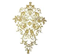 4Pcs Gold Ivory 42X28cm Lace Applique Big Neckline Collar Appliques Embroidery Trim Fabric Cloth Sewing Patchwork DIY Craft(Gold)